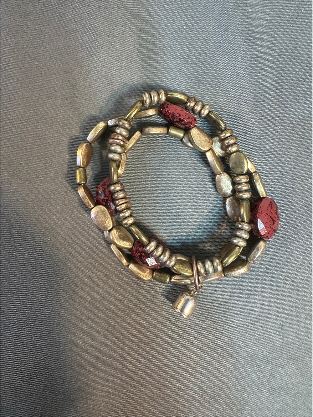 Red and Gold Beaded Triple Layer Bracelet